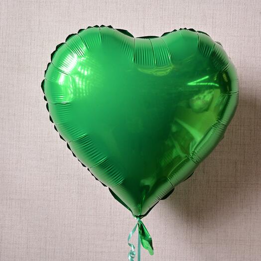 Зелёный фольгированный гелиевый шар в форме сердца 6981