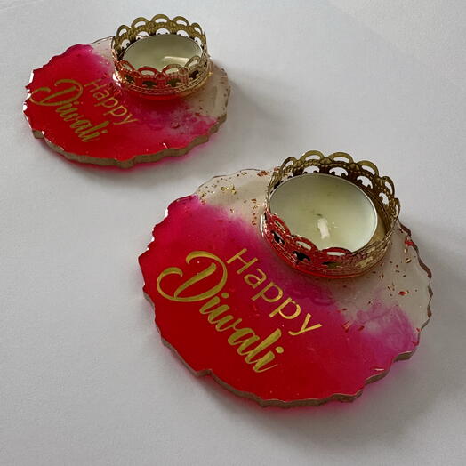 Подсвечники для чайных свечей из смолы «Счастливого Дивали» (набор из 2)