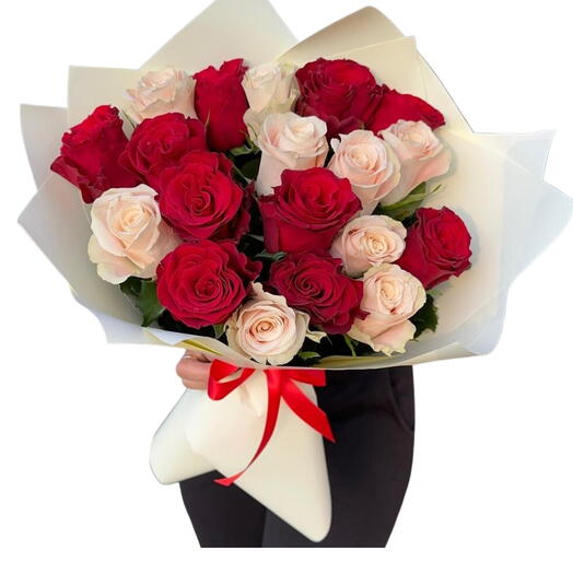 Rosa roja y rosa melocotón