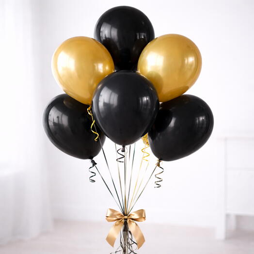 Black   Gold Latex Balloon Fountain