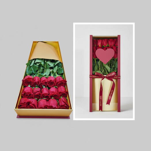 Роскошные длинностебельные красные розы в прозрачной коробке (60 см) | Доставка цветов ко Дню святого Валентина ОАЭ