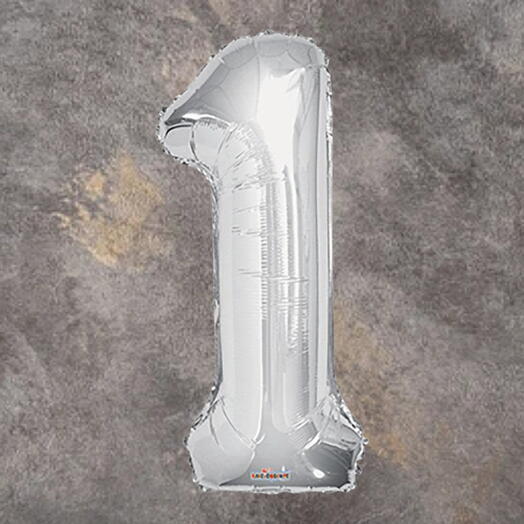 Серебряный фольгированный шар-цифра 1