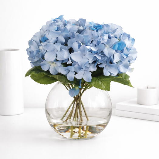 Blue Hydrangea Elegance in Fish Bowl