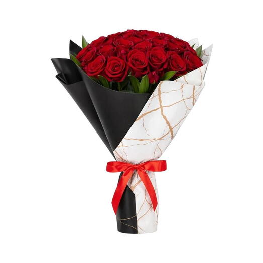 29 rosas rojas con follaje