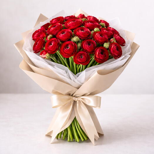 Blush Wrapped Red Ranunculus Bouquet
