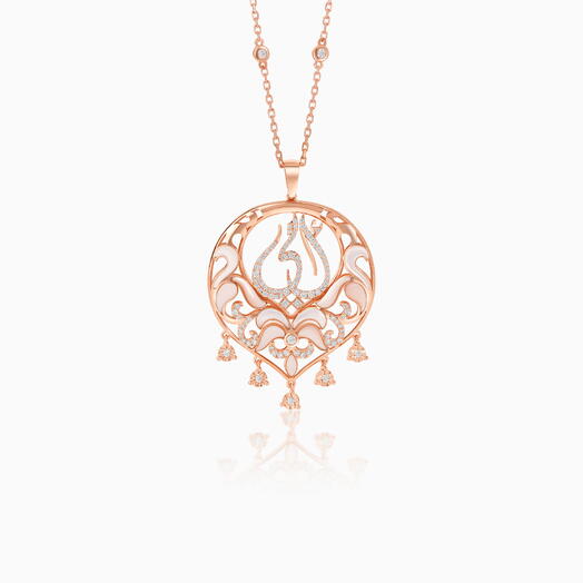 18K Rose Gold Mother Necklace with Mother of Pearl and Natural Diamonds