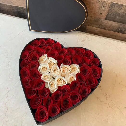 RED ROSES IN A HEART BOX