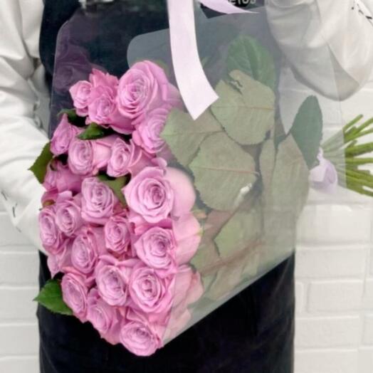 Pink roses in a Clear Bag
