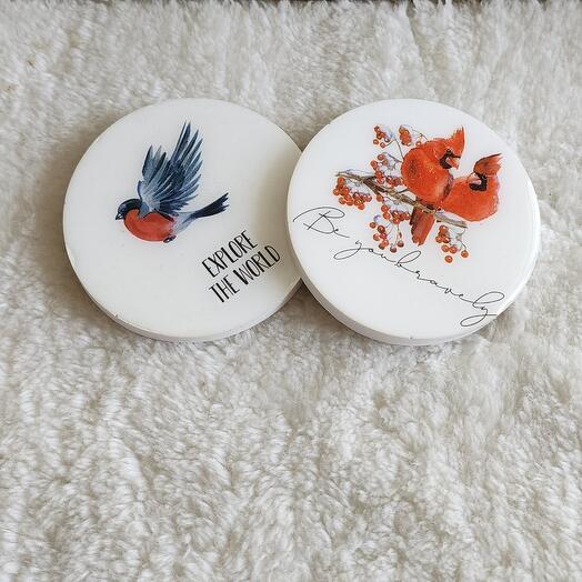 Birds with wordings pair of Handmade coasters