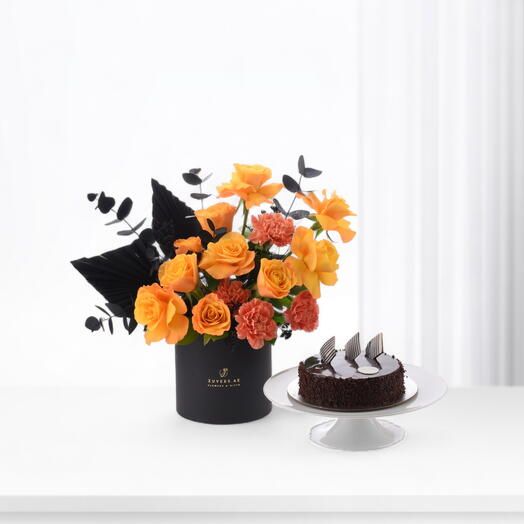 Noir Flame Bloom Black Box With Chocolate Cake