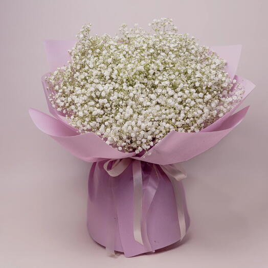 Драма – белая гипсофила в розовой обертке | роскошный белый букет | подарок на день рождения | цветы на годовщину | премиум-букет