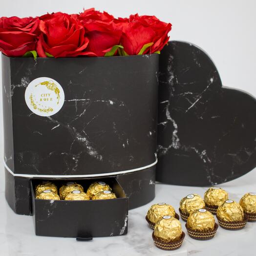 Коробка‑сердце мраморная черная