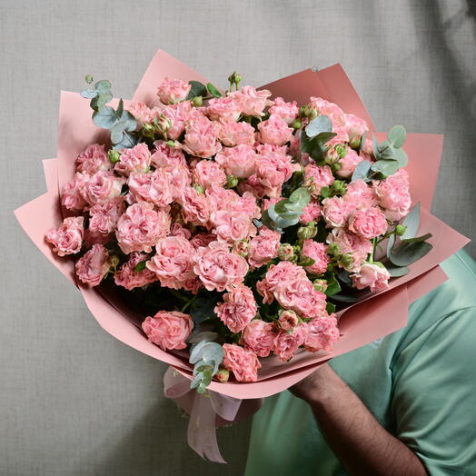 Pink Garden Rose and Eucalyptus Bouquet  6556