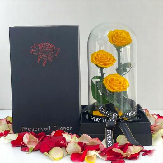 Купол Forever Yellow Rose – роскошные стабилизированные розы в стеклянном колпаке