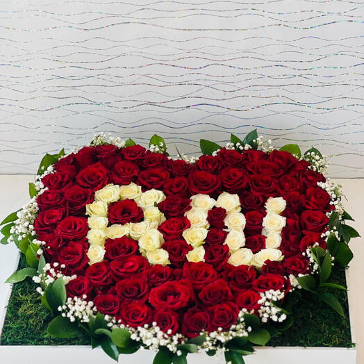 Heart flowers letter arrange ment