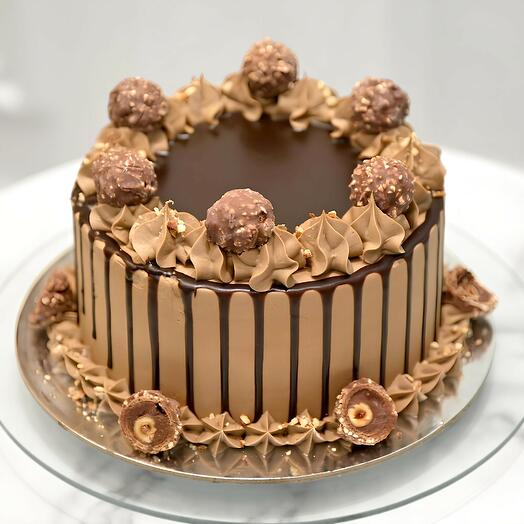 Choco Ferrero Cake - Super Moist Nutty Chocolate Cake with Ganache and Rocher Filling