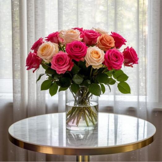 Ваза с миксом роз