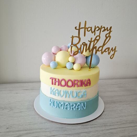 Pastel Layered Birthday Cake with Name Tiers