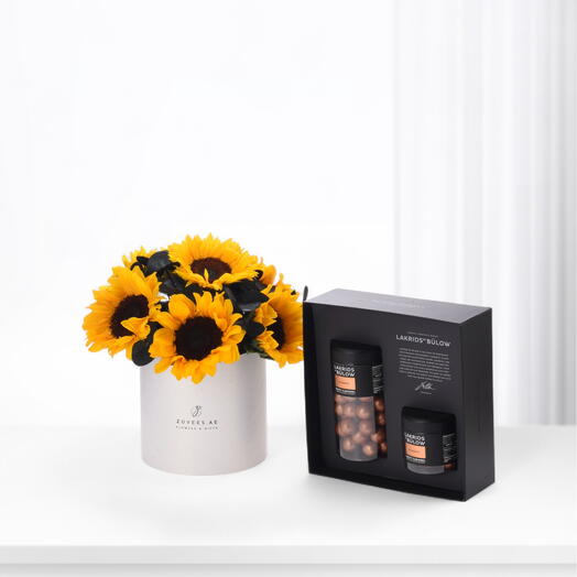 Boîte blanche Golden Noir Bloom avec chocolats Lakrids