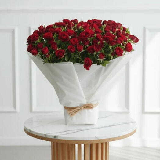 Verona-101 Red Spray Roses in White Wrap