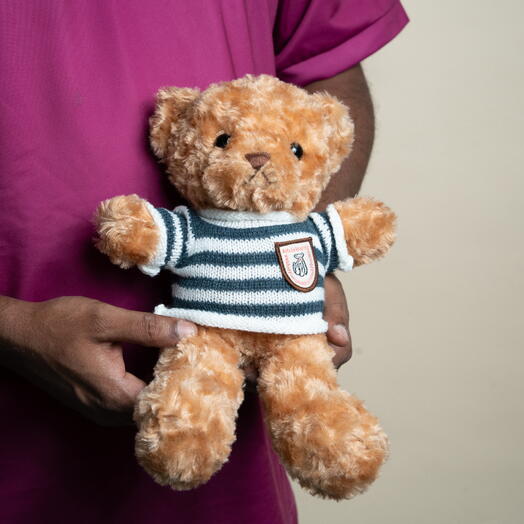 30 см – Милый плюшевый медвежонок в зелёном полосатом свитере 7341