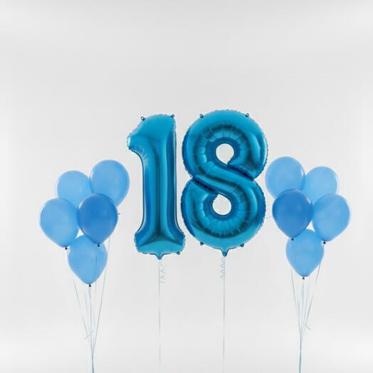Набор синих шаров с цифрой восемнадцать и надписью «С днём рождения» – 40 дюймов