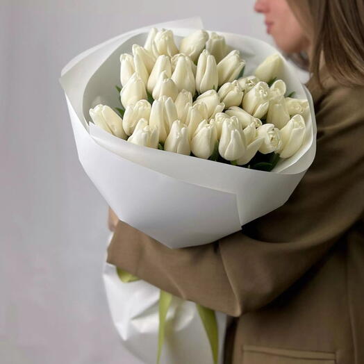 Magora_ 39 белых тюльпанов премиум букет для дня рождения или для него
