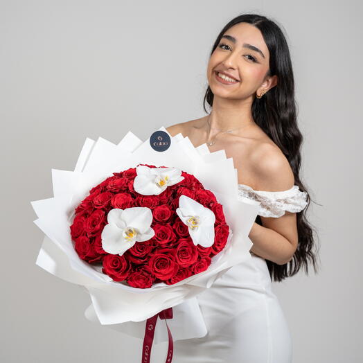 Red Roses with Phalaenopsis Orchid