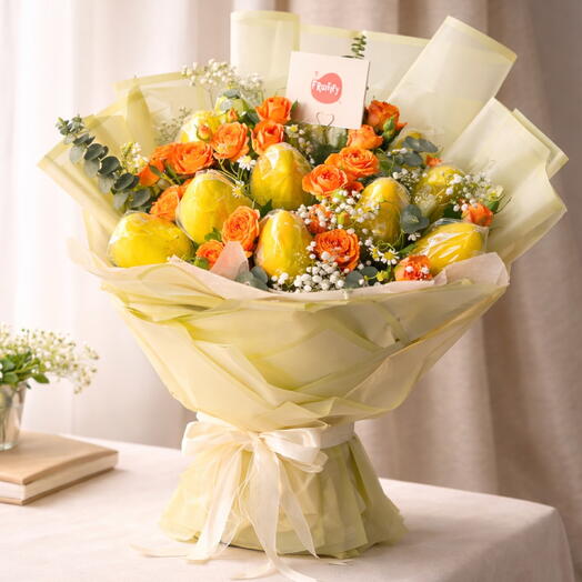 Fresh Mangoes and Roses Bouquet
