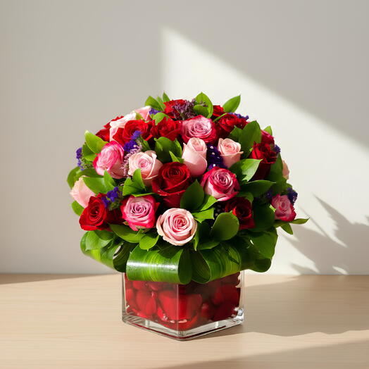 Mix flowers with glass