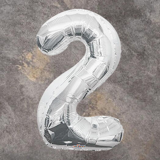 Серебряный фольгированный шар-цифра 2