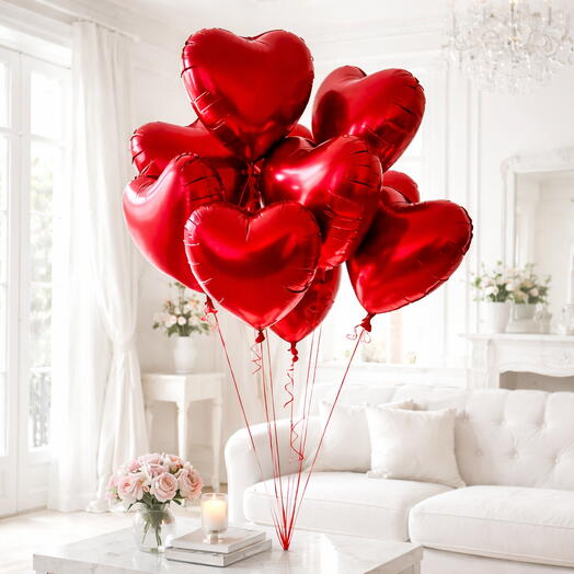 Классические 10 красных шаров в форме сердца