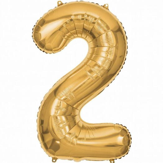 Золотой фольгированный шар-цифра два (наполнен гелием)