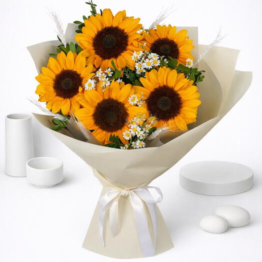 Golden Meadow Sunflower and Chamomile Bouquet