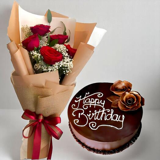 Red Roses with Cake