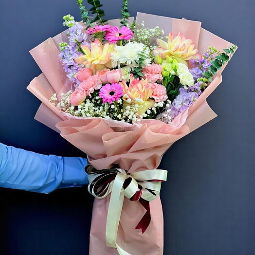 Mixed Beauty – Elegant Pastel Bouquet with Gerbera, Roses   More
