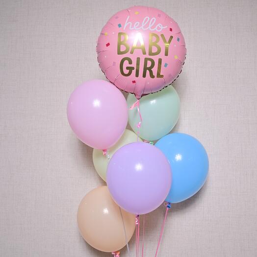 Привет, малышка! 🎀 6 цветных латексных шаров 1 фольгированный шар  6997