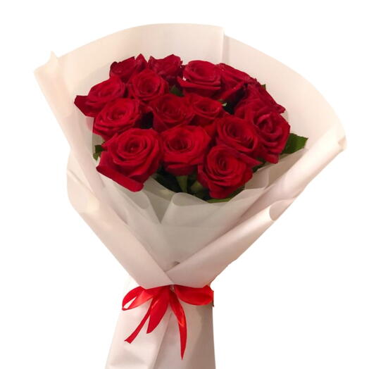 12 Red Roses Bouquet – Classic Hand-Tied with White Wrapping   Red Ribbon – Fresh Flowers for Gifting