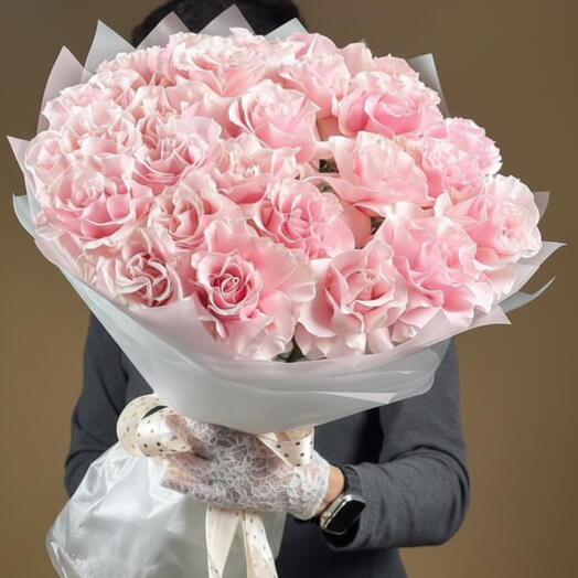 21  Розовый букет раскрытых роз Премиум - Эквадор