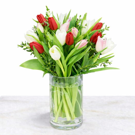 Tri-Color Tulip Cylinder Vase