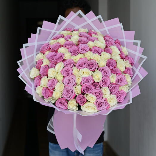101 White And Purple Roses Bouquet-1806