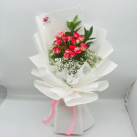 Red Double Colour Baby Roses Small Bouquet HPF203