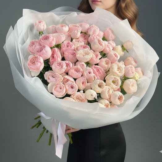 Букет из 20 пионовидных роз Mansfield Park розового цвета