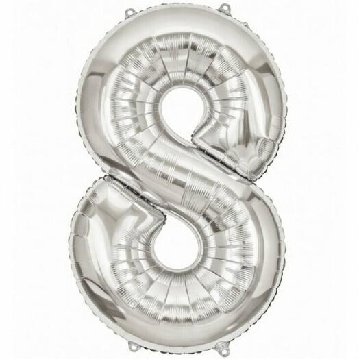 Серебристый фольгированный шар-цифра восемь (наполнен гелием)