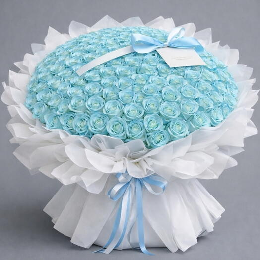 Bouquet de 200 roses bleu ciel
