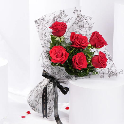 Bouquet de 6 roses rouges pour la Saint-Valentin
