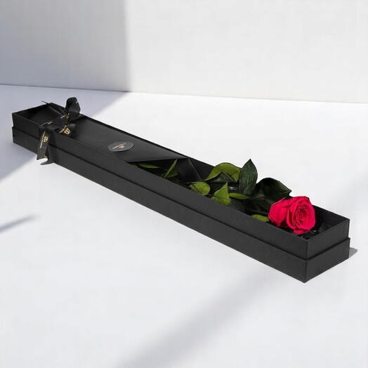 Тёмно-розовая стабилизированная роза в прямоугольной коробке