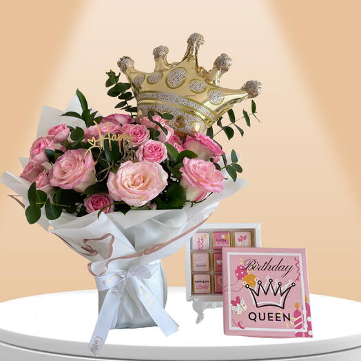 Birthday Queen Flowers, Balloon and Chocolates Bundle