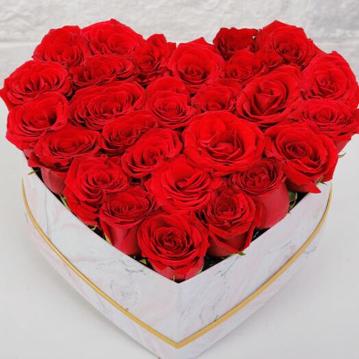 30 Red Roses In Heart Shaped Box