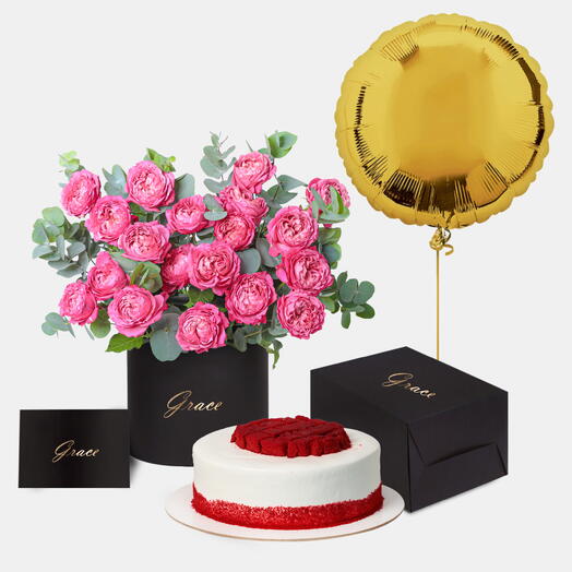 Julieta Peach in Box with Red Velvet Cake Bundle